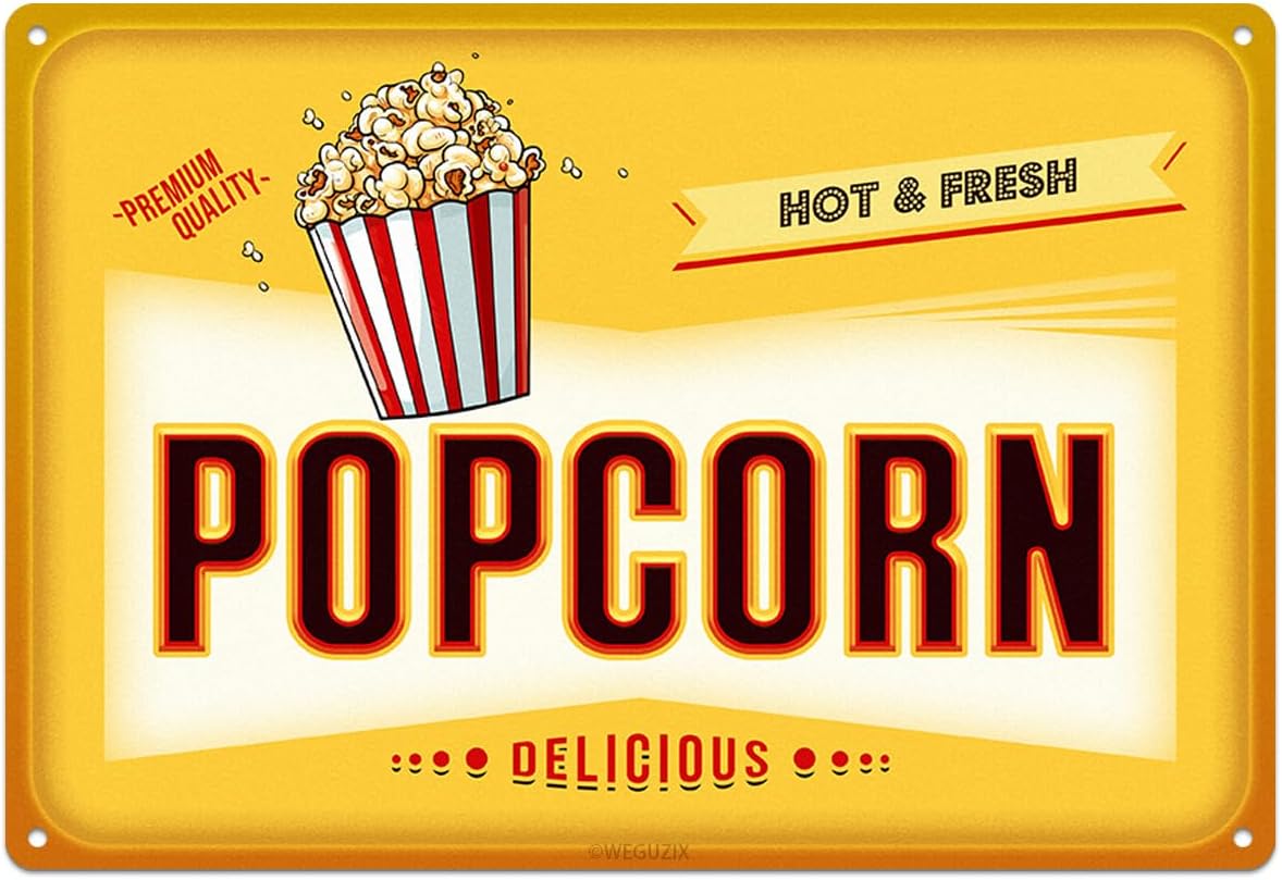Food Snacks Corner - Divertente Insegna in Metallo Popcorn, Targhe