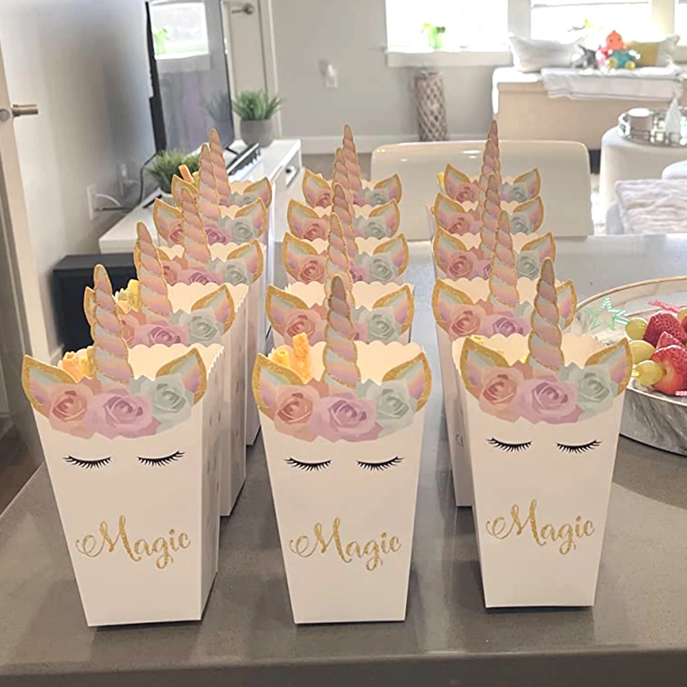 Food Snacks For Baby Shower - 6/12 pezzi scatola di popcorn unicorno