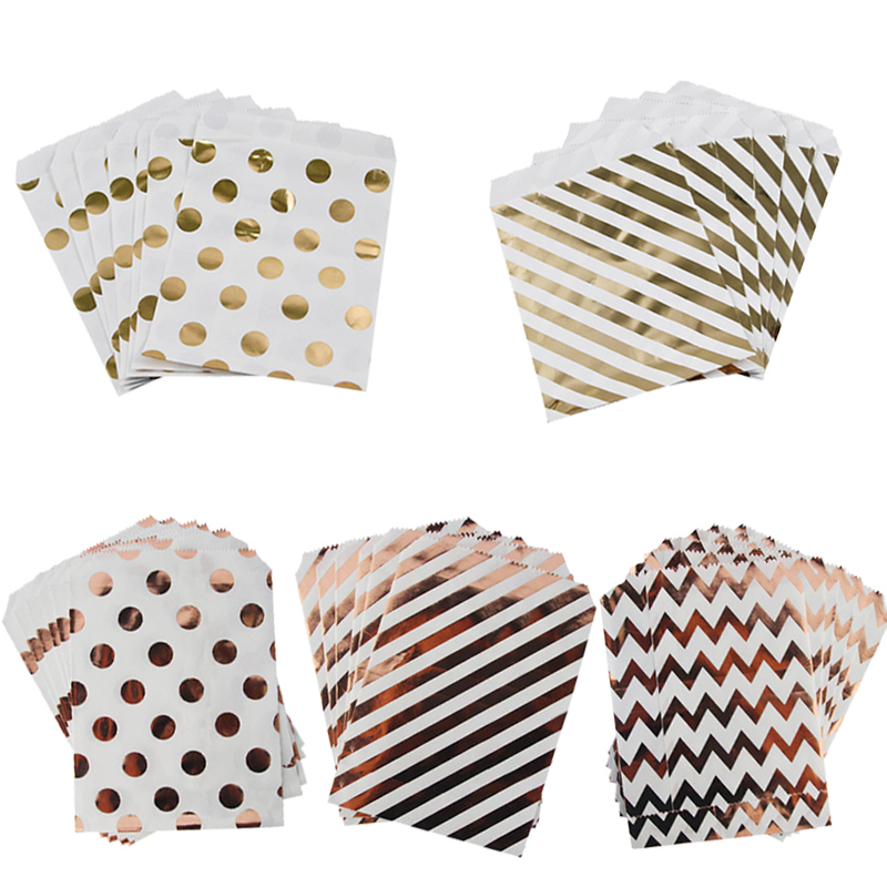 Food Snacks For Baby Shower - 20/25 pz Oro/Rosa Oro Punto/Righe Sacchetti